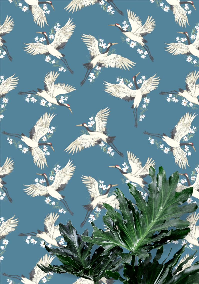 Heron Wallpaper Crane Bird Wallpaper Chinoiserie Wallpaper Etsy