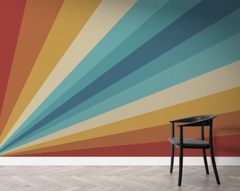 Retro Wallpaper, 70s Wallpaper, Colorful Wallpaper, Abstract Wallpaper, Non-Woven or Self Adhesive Wallpaper, Home Decor