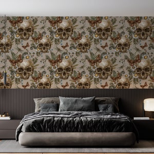 Fern Wallpaper Skull Wallpaper Floral Wallpaper Vintage - Etsy