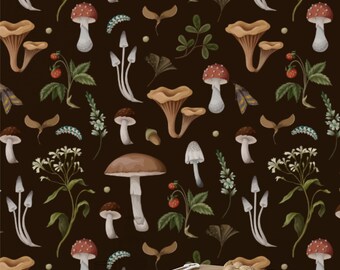 Papel pintado de bosque de setas otoñales: papel pintado extraíble y autoadhesivo