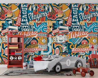 College Sports Graffiti Wallpaper: Peel and Stick Mural