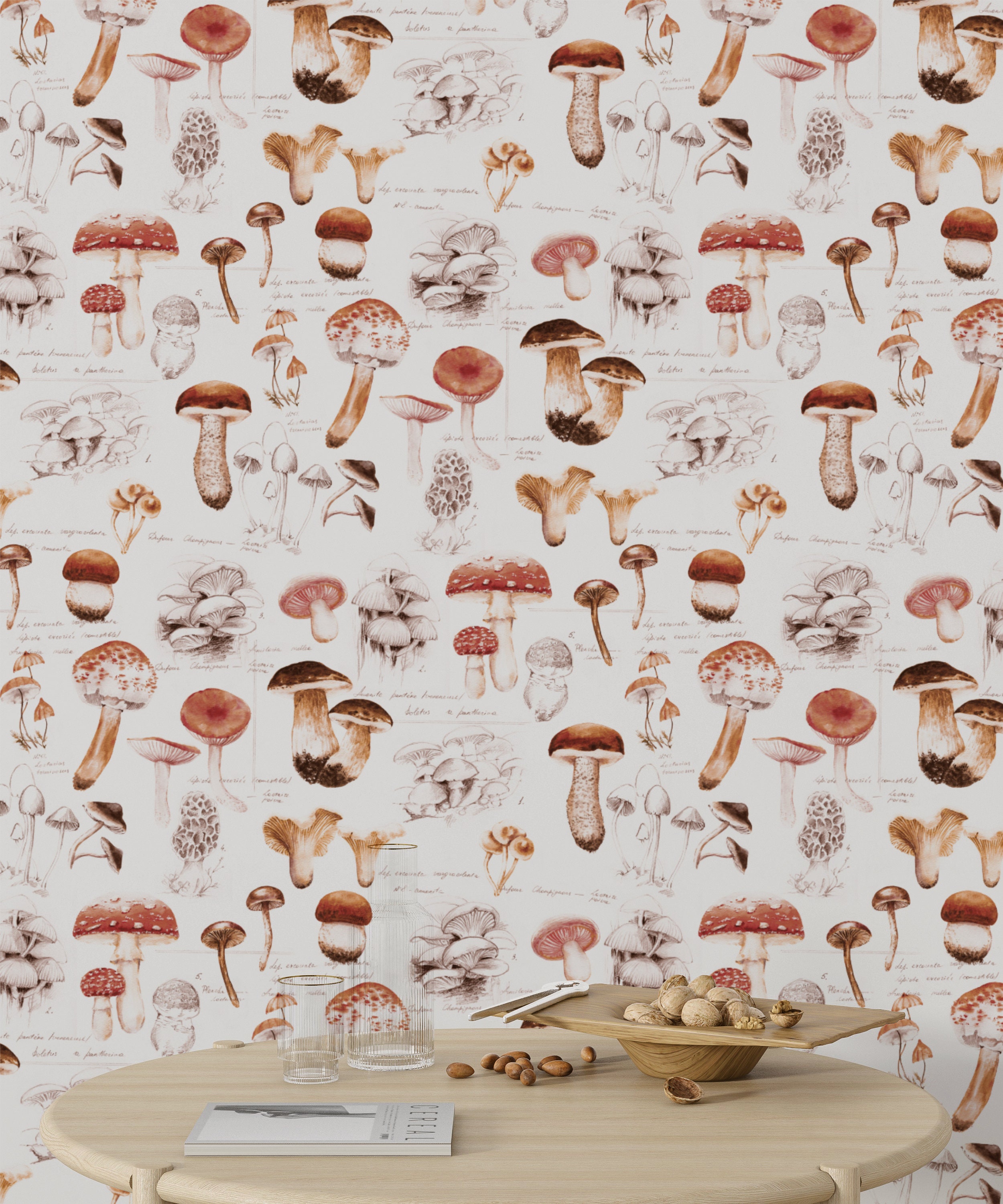 Mushroom Peel and Stick Wallpaper Boho Nature Wallpaper - Etsy