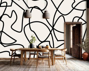 Abstract Line Art Peel and Stick Wallpaper: Modern Minimalist Mural