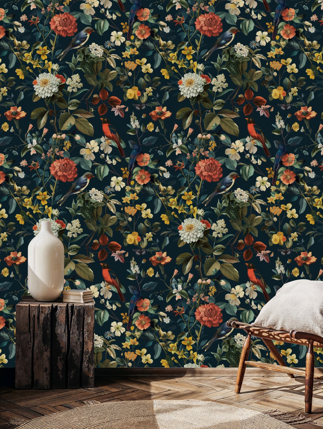 Botanical Secret Garden Wallpaper: Vintage Floral Peel and Stick - Etsy
