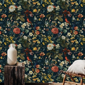 Botanical Secret Garden Peel and Stick Wallpaper, Secret Garden Wallpaper Peel and Stick Botanical, Vintage Wallpaper, Flower Wallpaper