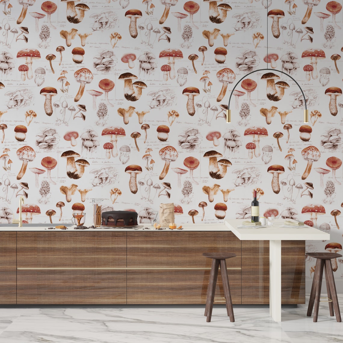 Mushroom Peel and Stick Wallpaper Boho Nature Wallpaper - Etsy