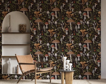 Autumn Mushroom Wallpaper: Peel and Stick, Nature Wall Decor