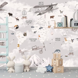 Playroom Wallpaper, Airplane Wallpaper, Hot Air Balloon Wallpaper, Nursery Wallpaper, Removable Wallpaper, Kids Room Wallpaper