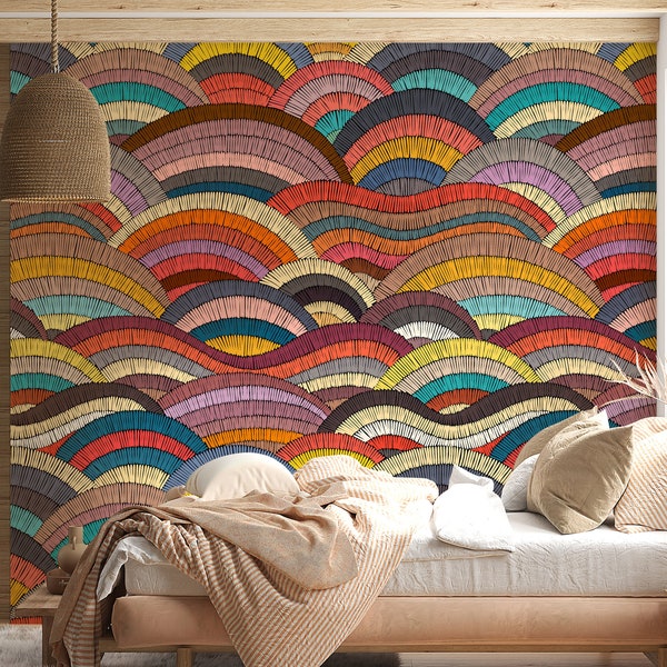 Colorful Wave Wallpaper: Abstract Peel and Stick Wall Prints