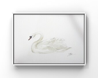 White Swan Original Watercolor | handmade illustration | wall art | birds