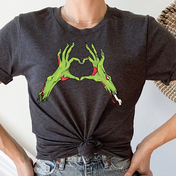 Zombie Shirt, Grappige Zombie Tee, Grappig Halloween Shirt, Zombie Love Shirt, Heart Hands Tee, Love Zombies Shirt, Fall Shirt