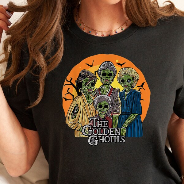 Camiseta de Halloween Golden Ghouls: Camiseta feminina retrô engraçada