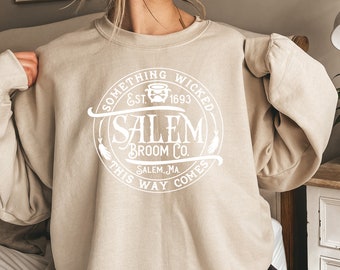 Salem Broom Company Halloween-Sweatshirt - Komfortfarben Übergroßes Herbsthemd