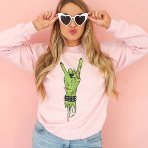 Funny Zombie Hand Sweatshirt - Halloween Rock On Gift