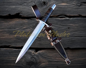 Arkansas Toothpick Knife: Handmade D2 Steel Double Edge Hunting Survival Knife with Leather Sheath  | Gift | Hunting Knife | Camping Knife.