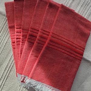 Set of six red Mexican artisan made cotton napkins