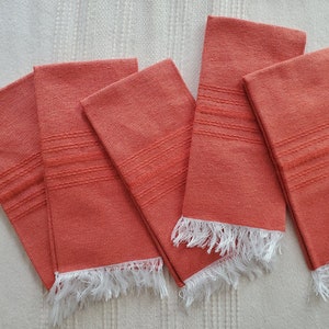 Set of six orange Mexican artisan made cotton napkins