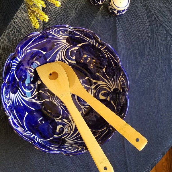 Medium Blue Mexican Ceramic salad bowl or fruit stand