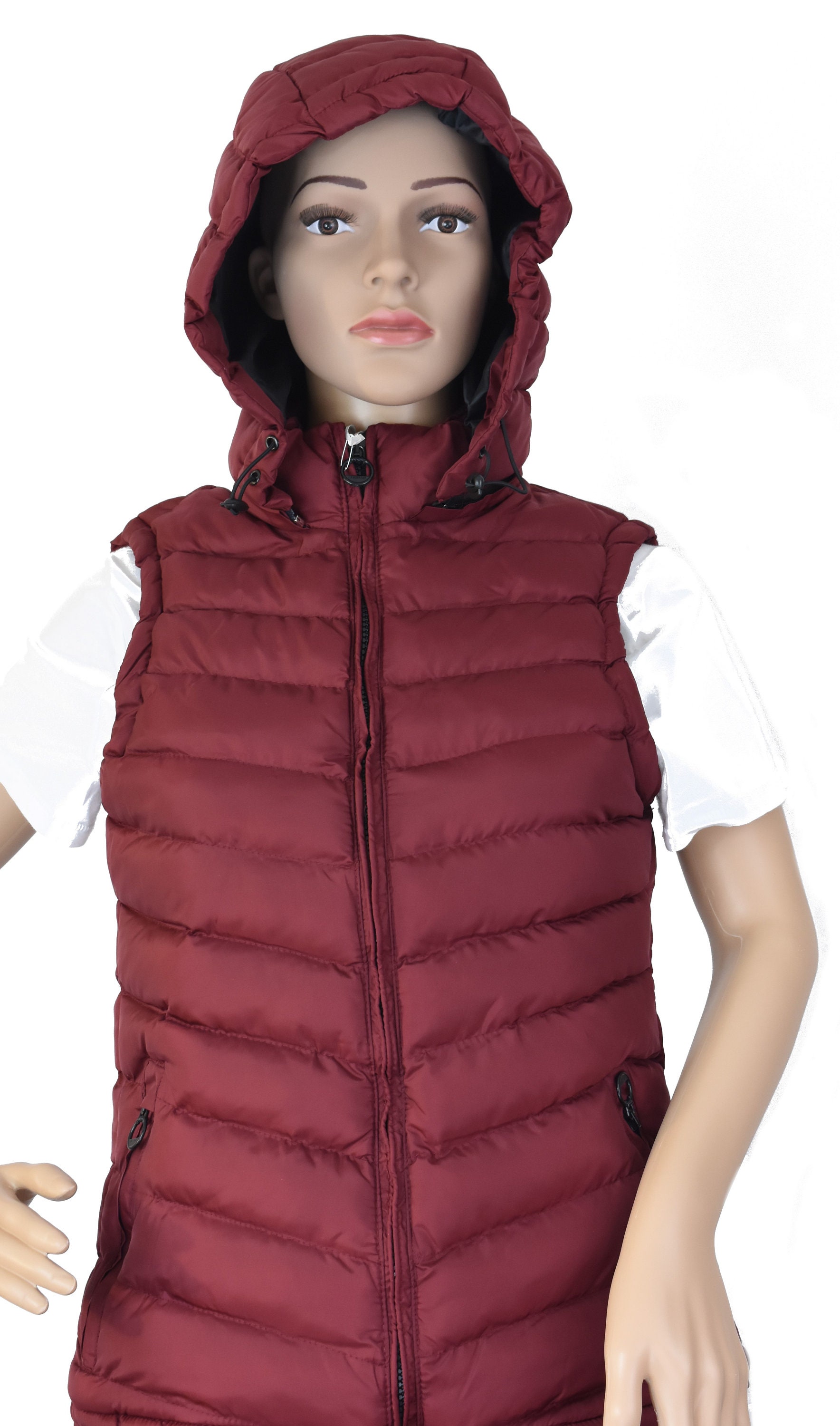 Burgundy puffer vest womens cheap