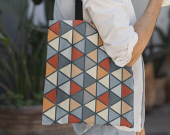 Modern Metal Triangular Mosaic Tile Tote Bag