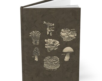 Diário de capa dura com ilustração botânica de cogumelos comestíveis, caderno cottagecore de homesteading, presente para amante da natureza forrageador caminhante chef cozinheiro