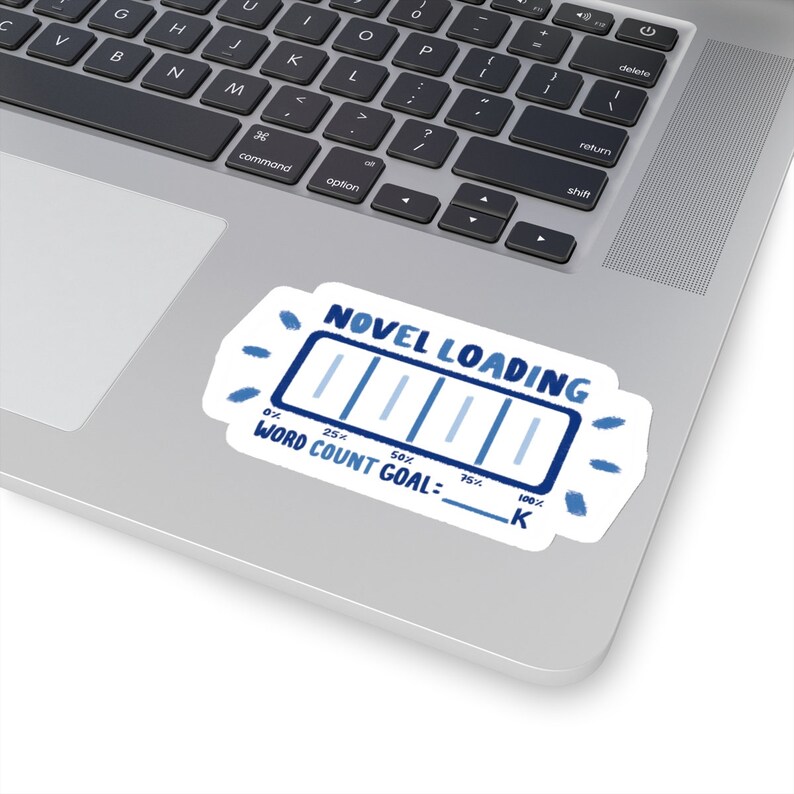 Sticker pour ordinateur portable avec suivi de la barre de progression du chargement du roman, cadeau de définition d'objectifs de nombre de mots pour les écrivains et les auteurs, autocollant en vinyle pour l'écriture de livres littéraires Bleu