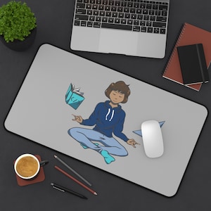 Meditating Coder Girl Programmer Desk Mat