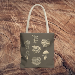 Edible Mushrooms Botanical Illustration Tote Bag, Homesteading Cottagecore Foraging Bag, Gift for Nature Lover Forager Hiker Chef Home Cook