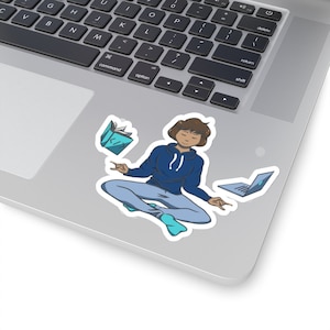 Meditating Coder Girl Programmer Laptop Sticker, Small Gift for Software Developers Sysadmins Hackers and Tech Geeks, Nerdy Vinyl Sticker