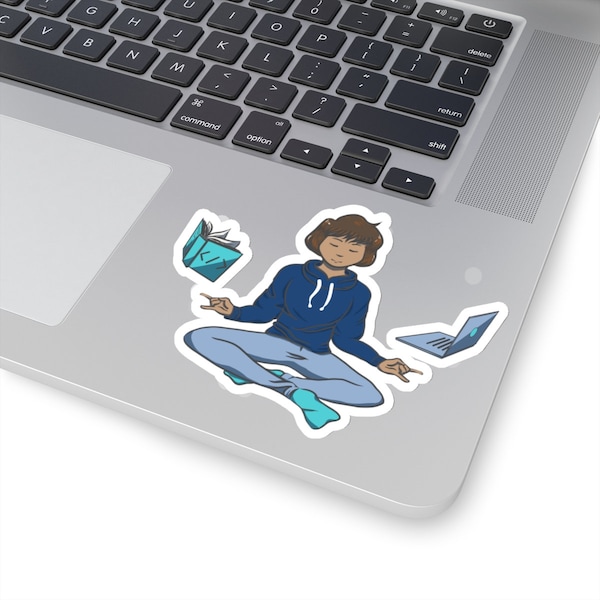 Meditating Coder Girl Programmer Laptop Sticker, Small Gift for Software Developers Sysadmins Hackers and Tech Geeks, Nerdy Vinyl Sticker