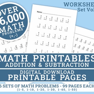 Math Printable Worksheets - Volume 1 | 6 Sets of Addition & Subtraction Practice | Digital | Printable Pages | Instant Download PDF