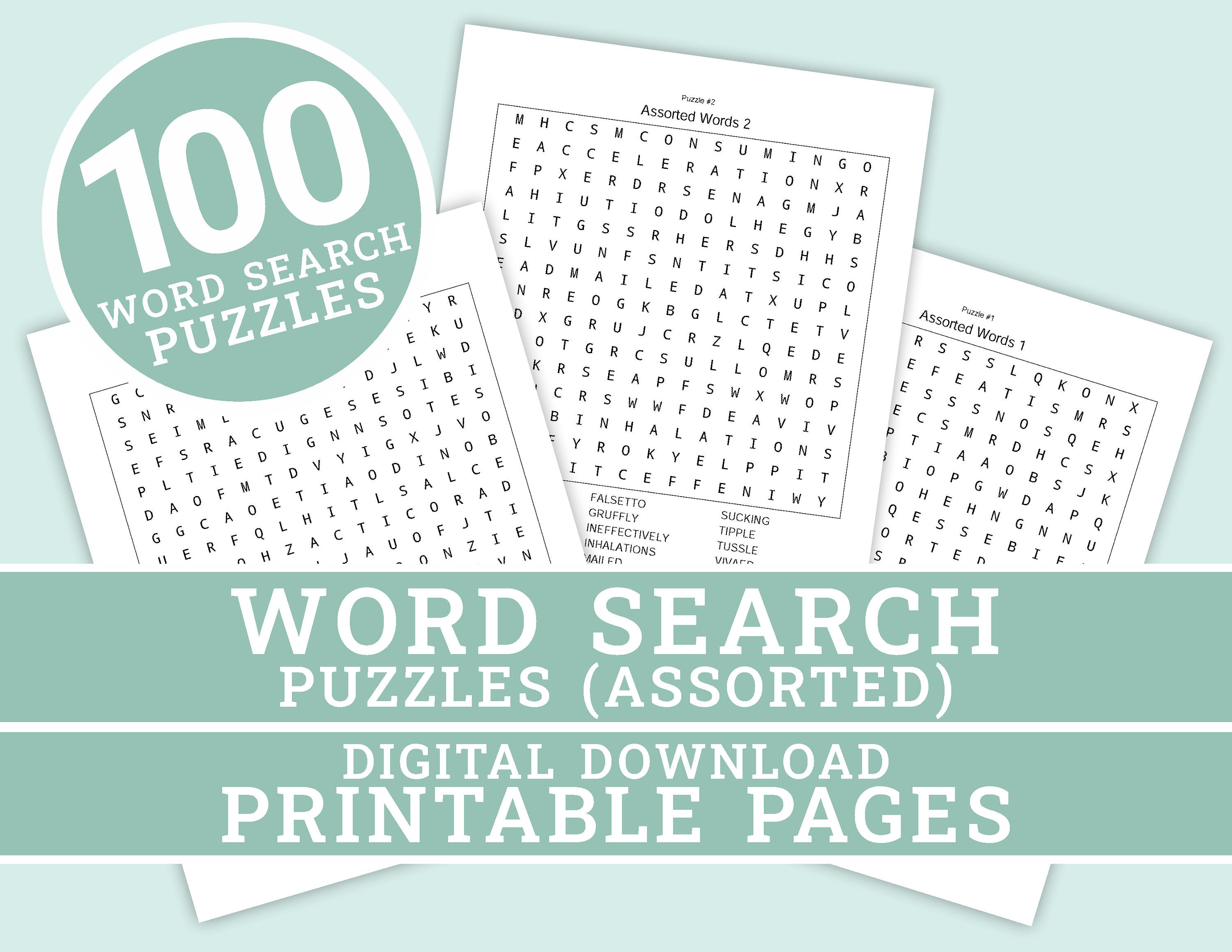 word search puzzle 100 printable puzzle pages for kids and etsy