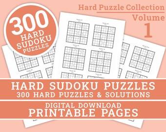 Sudoku-pussel - Samling av svåra nivåer - Volym 1 | 300 utskrivbara svåra Sudoku-pussel | Digitalt | Utskrivbara sidor | Direktnedladdning i PDF-format