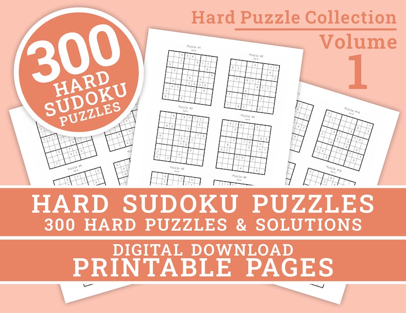 Sudoku Puzzles Hard Level Collection Volume 1 300 Etsy