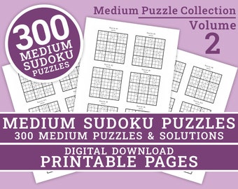 Sudoku-pussel - Medelnivåsamling - Volym 2 | 300 utskrivbara mellanstora Sudoku-pussel | Digitalt | Utskrivbara sidor | Direktnedladdning i PDF-format