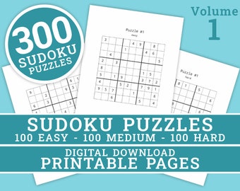 Sudoku Puzzle - Volume 1 / 300 Puzzle stampabili da facili a difficili (100 ciascuno) / Stampa grande / Digitale / Pagine stampabili / Download istantaneo PDF