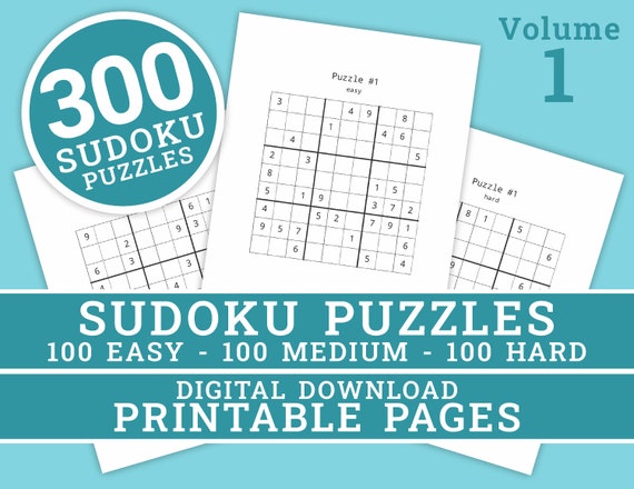 Sudoku Puzzles - Volume 1 | 300 Printable Puzzles Easy to Hard (100 Each) | Large Print | Digital | Printable Pages | Instant Download PDF