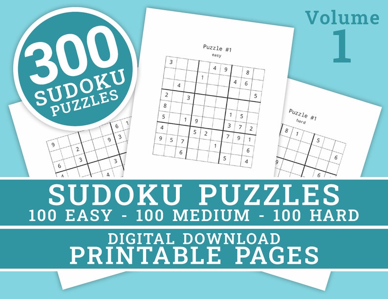 Sudoku Puzzles Volume 1 300 Printable Puzzles Easy to Hard 100 Each