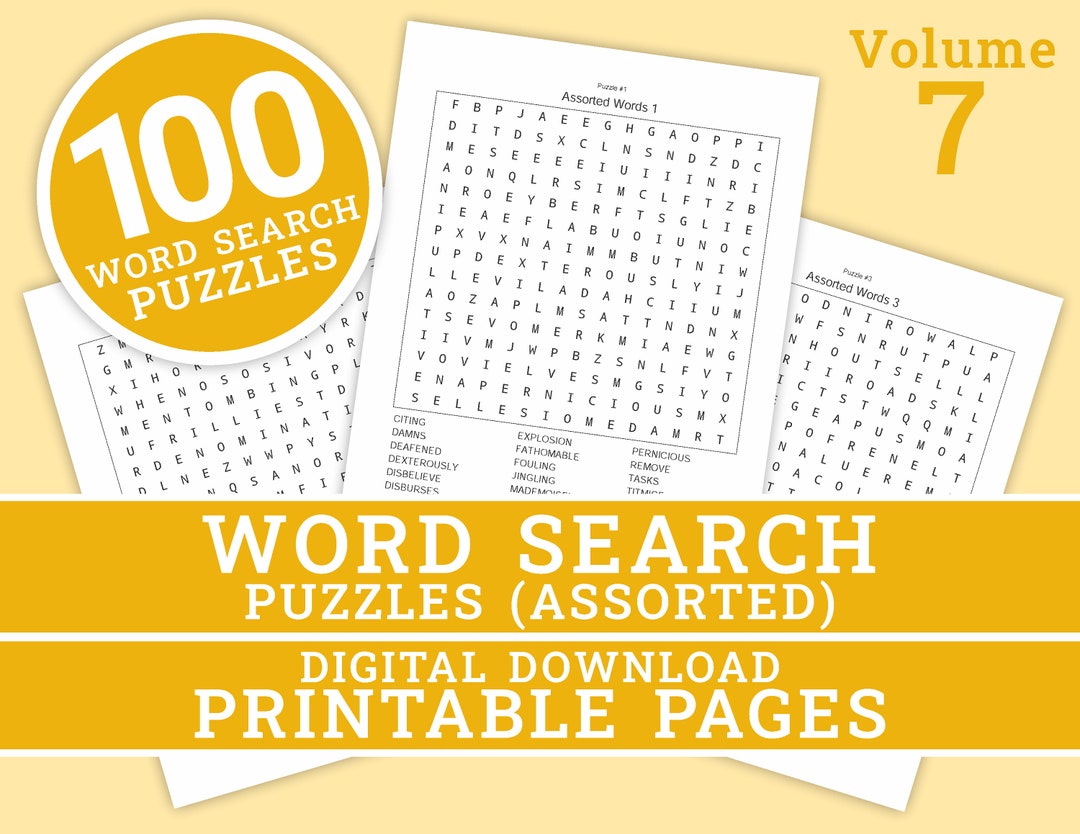 Word Search Puzzle - Volume 7 | 100 Printable Puzzle Pages for Kids and ...
