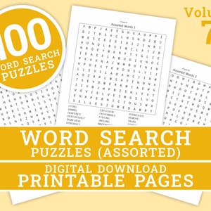 Word Search Puzzle - Volume 7 | 100 Printable Puzzle Pages for Kids and Adults | Digital | Printable Pages | Instant Download PDF