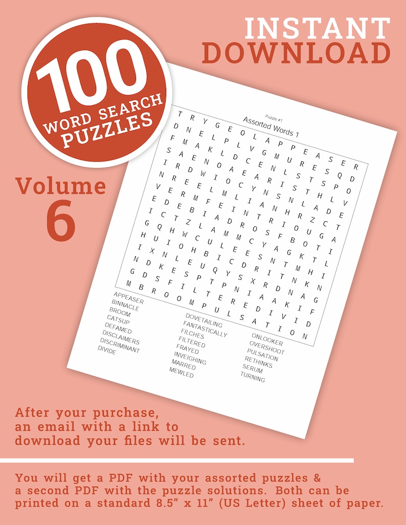 Word Search Puzzle - Volume 6 | 100 Printable Puzzle Pages for Kids and ...