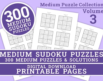 Sudoku-pussel - Medelnivåsamling - Volym 3 | 300 utskrivbara mellanstora Sudoku-pussel | Digitalt | Utskrivbara sidor | Direktnedladdning i PDF-format