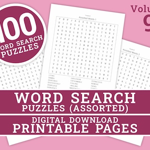 Word Search Puzzle - Volume 9 | 100 Printable Puzzle Pages for Kids and Adults | Digital | Printable Pages | Instant Download PDF