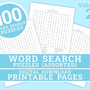 Word Search Puzzle - Volume 2 | 100 Printable Puzzle Pages for Kids and Adults | Digital | Printable Pages | Instant Download PDF