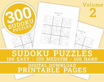 Sudoku Puzzles - Volume 2 | 300 Printable Puzzles Easy to Hard (100 Each) | Large Print | Digital | Printable Pages | Instant Download PDF
