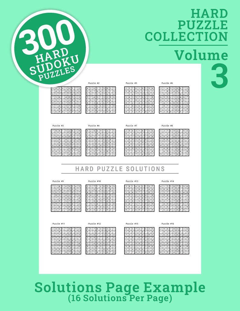 Sudoku Puzzles Hard Level Collection Volume 3 300 Etsy