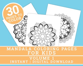 Mandala-målarbilder för barn - Vol 1 | 30 unika mandala-designer | Målarbok för vuxna | Digitalt | Utskrivbara sidor | Direktnedladdning i PDF-format