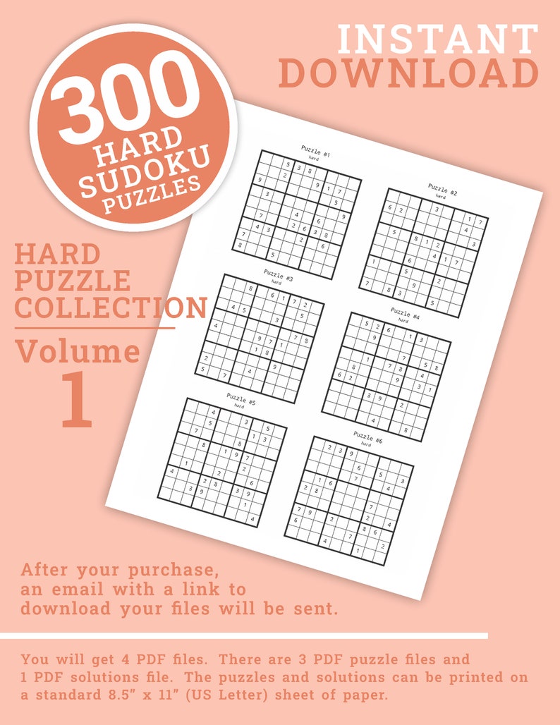 Sudoku Puzzles Hard Level Collection Volume 1 300 Etsy