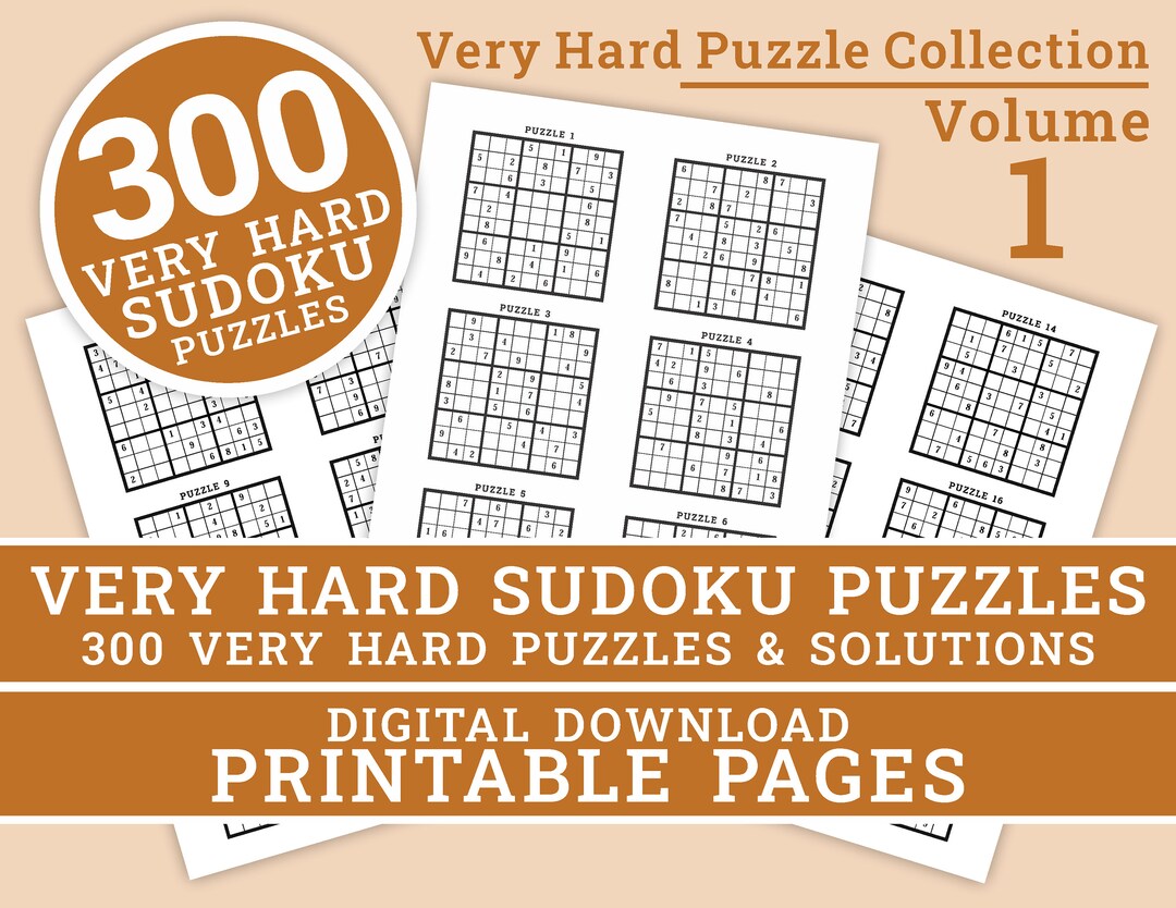 Sudoku Puzzles Very Hard Level Volume 1 300 Printable Very Hard Sudoku Puzzles Digital Printable