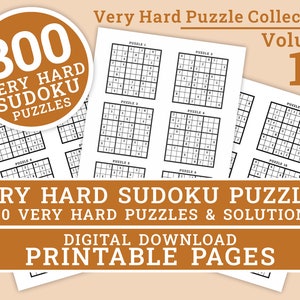 Sudoku Puzzles - Very Hard Level - Volume 1 | 300 Printable Very Hard Sudoku Puzzles | Digital | Printable Pages | Instant Download PDF